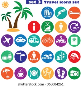 Travel icons set. Vector set of 26 color travel signs.