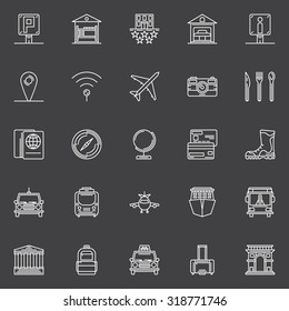 Travel icons set - vector collection of tourism and traveling thin line symbols or logo elements