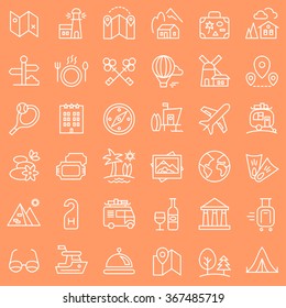 Travel icons set for web and mobile app. Vector.
