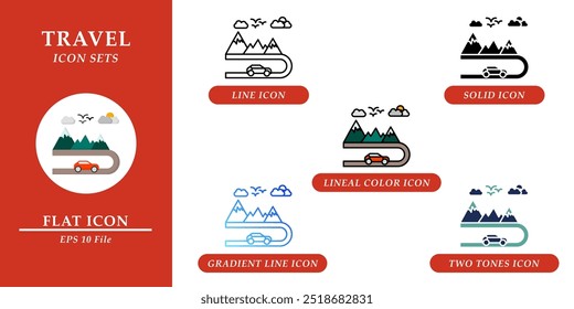 Travel icons sets. Nature environment concept. Various style icons on isolated background for web design, symbol, sign, presentation, and infographics. EPS 10. 