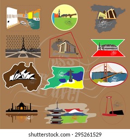 Travel icons. Travel stickers set. Travel stamps collection. 
