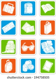 Travel Icons - Suitcase, Map, Ticket