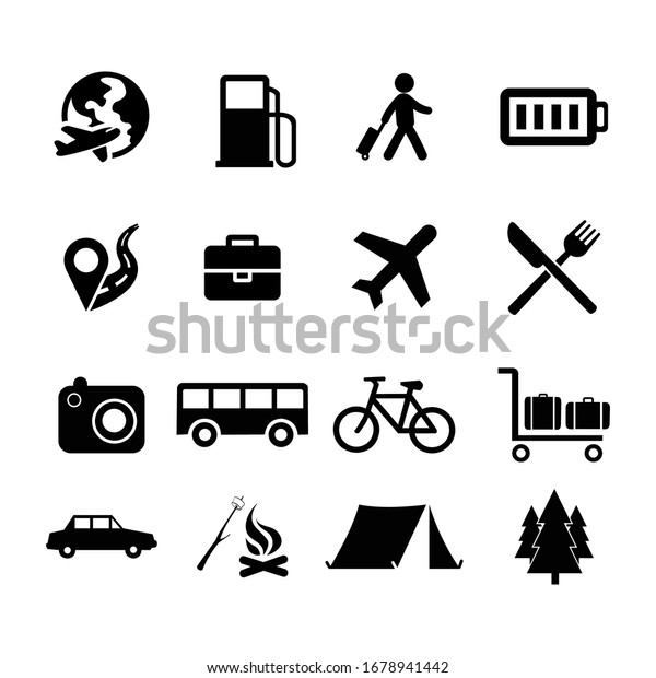 Travel icons Symbols ad signs can be\
used to print or indicate , travel trekking icons\
set
