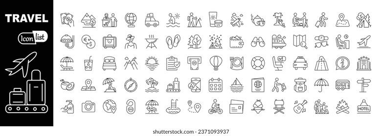 Travel icons, thin line style. Tourism simple icon collection. 
