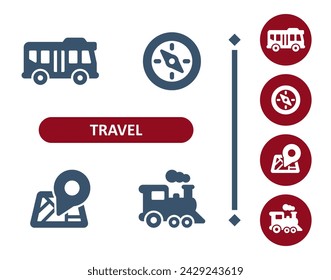 Travel icons. Tourism, bus, compass, map, location, destination, train, locomotive icon. Professional, 32x32 pixel perfect vector icon.