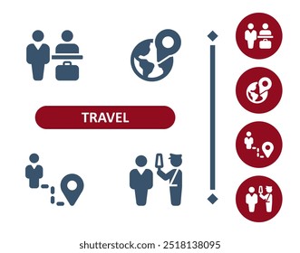 Iconos de viaje. Turismo, mostrador de check-in, destino, ubicación, tierra, globo, icono turístico. Profesional, icono de Vector perfecto de 32x32 píxeles.