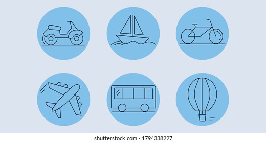 travel icons transport collection vector