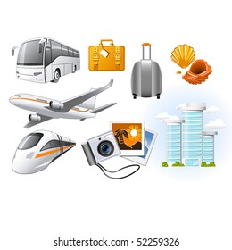 Travel icons with transport and rest attributes