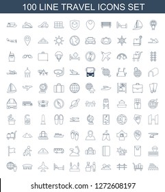 travel icons. Trendy 100 travel icons. Contain icons such as Coliseum, luggage, bridge, mountain, pass control, mosque, bed, plane, airport, globe and man. travel icon for web and mobile.