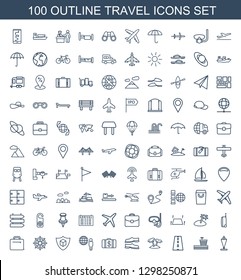 travel icons. Trendy 100 travel icons. Contain icons such as flag, airport, road, palm, slippers, Money case, globe and man, cargo insurance, helm. travel icon for web and mobile.