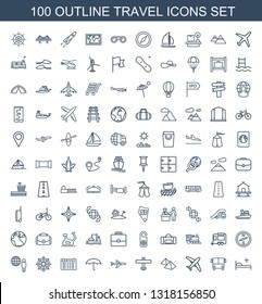 travel icons. Trendy 100 travel icons. Contain icons such as medical bed, bus airoirt, plane, mountain, umbrella, arrival table, helm, globe and man. travel icon for web and mobile.