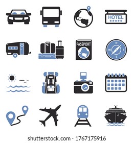 Travel Icons. Two Tone Flat Design. Vector Illustration.