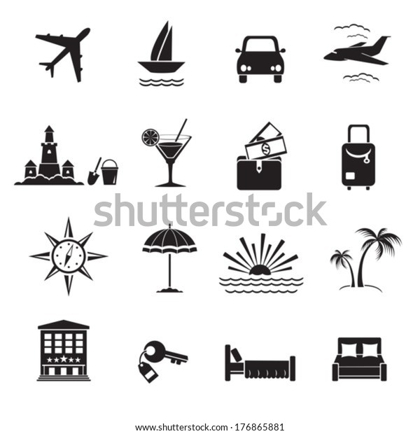 Travel Icons Vector Black Color Eps10 Stock Vector (Royalty Free) 176865881