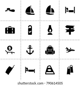 Travel icons. vector collection filled travel icons. includes symbols such as back car light, need cleaning, bed, signpost, sail boat. use for web, mobile and ui design.