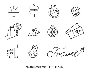 Travel icons. Vector editable line.