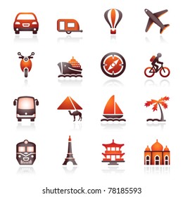 Travel icons for web.  Black and red series.