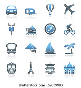 Travel icons for web. Gray and blue series.