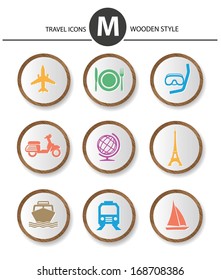 Travel icons,wood style,vector