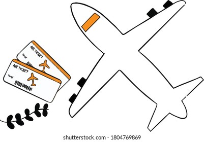 Travel Illustration with airplane and boarding pass