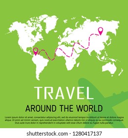 Travel illustration banner with landmarks on the globe. Tourism. Journey. Road trip. 