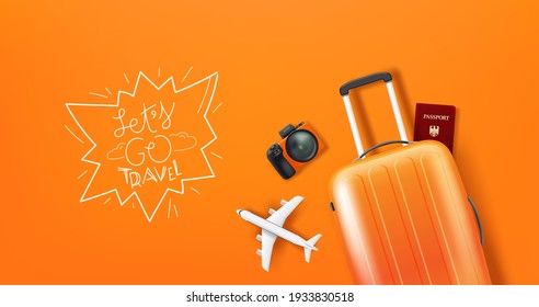 Travel illustration with different staff and logo