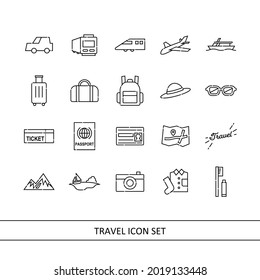 Conjunto de iconos de ilustración de viaje (fondo blanco, vector, corte)