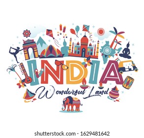 Travel illustration of India panorama vector background