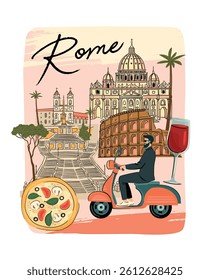 Travel illustration. Italy, Rome. Vector design for card, poster, flyer, cover and other use.