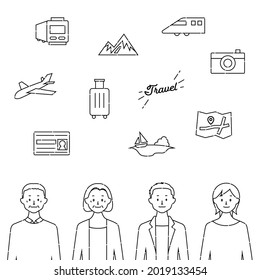 Travel Illustration, Person And Icon Set (white Background, Vector, Cut Out)