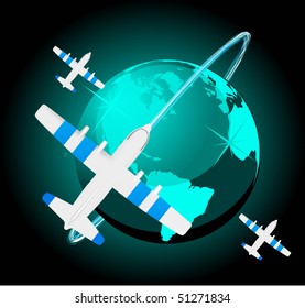 Travel illustration plane on map
