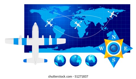 Travel illustration plane on map