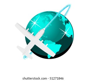 Travel illustration plane on map