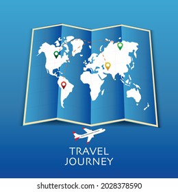 Travel illustration of realistic world map  Vector, banner , poster