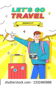 Travel illustration. Trendy Colorful retro comic style.