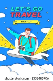 Travel illustration. Trendy Colorful retro comic style.