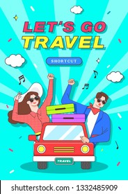 Travel illustration. Trendy Colorful retro comic style.