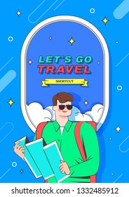 Travel illustration. Trendy Colorful retro comic style.