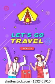 Travel illustration. Trendy Colorful retro comic style.