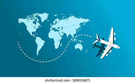 travel illustration vector, flight with plane, flat design 