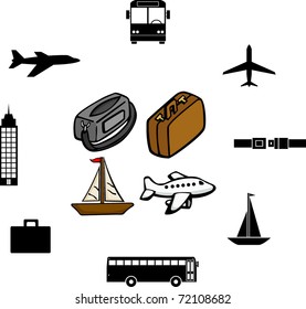 travel illustrations and symbols set