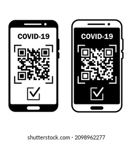 Travel immune passport in mobile phone. Covid-19 immunity certificate for safe traveling or shopping. Electronic health passport with QR code. Immunity digital document from coronavirus. Vector