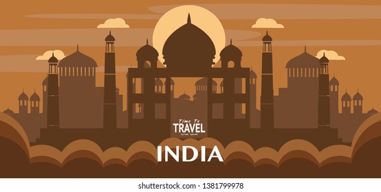 Travel India famous landmarks Vector illustration