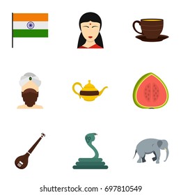 Travel to India icon set. Flat style set of 9 travel to India vector icons for web isolated on white background