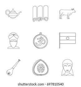 Travel to India icon set. Outline style set of 9 travel to India vector icons for web isolated on white background