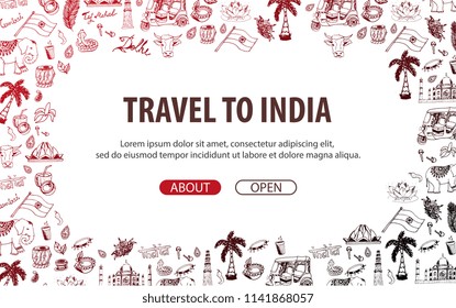 Travel to India. Indian Hand drawn doodles on background. Vector illustration