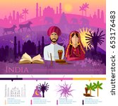 Travel to India infographic. Culture, traditions, attractions and people of India. Taj mahal, elephants, saris, gods, Hinduism. illustration of India background 