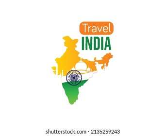 travel India map and taj mahal icon, logo vector illustration 