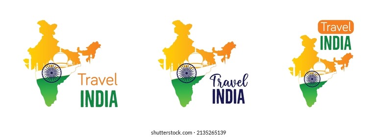 travel India map and taj mahal icon, logo vector illustration 