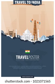 Travel to India. Travel and Tourism poster. Vector flat illustration