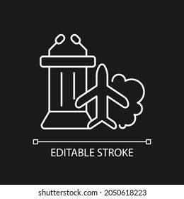 Travel to industry conference white linear icon for dark theme. Covering business travel expenses. Thin line customizable illustration. Isolated vector contour symbol for night mode. Editable stroke